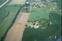 Plate 48. Aerial view of site with field names. St. James Church is in the centre of photo 