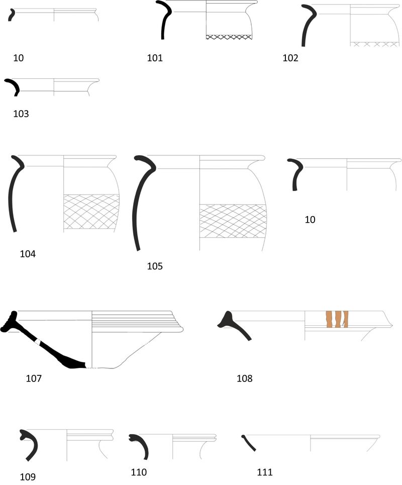 Fig 24. Pottery drawings 100- 111