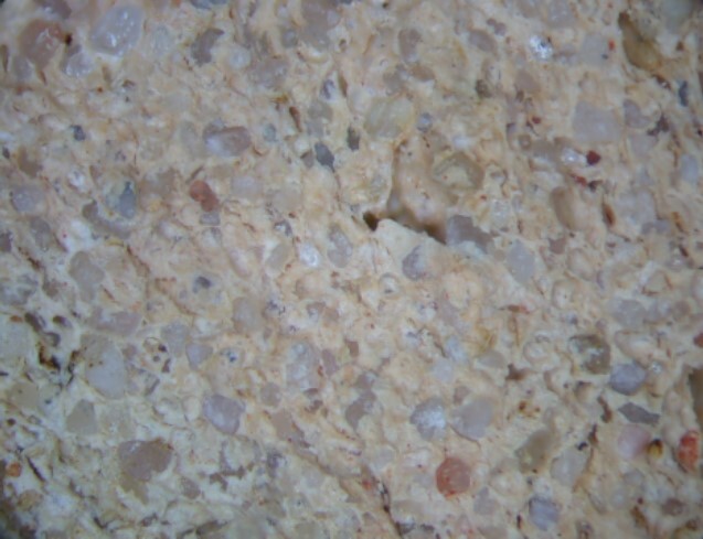 Plate 33. Verulamium fabric Easily identifiable fabric of Verulamium. Cream matrix with dense multi coloured grits.