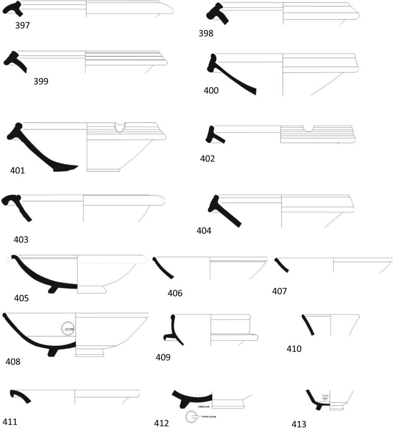 Fig 47. Pottery drawings 397- 413